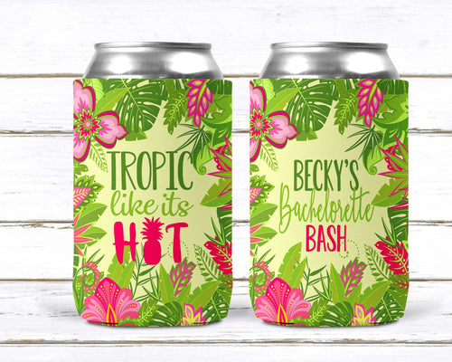 Bright Jungle Beverage Huggers. Tropical Party Favors. Custom Beach Birthday or Bachelorette Party Favors. Tropic like its Hot Party Favors!
