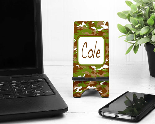 Camo Cell Phone Stand. Guys Phone Stand, Great hunter gift. Custom Brother, Husband, son gift.