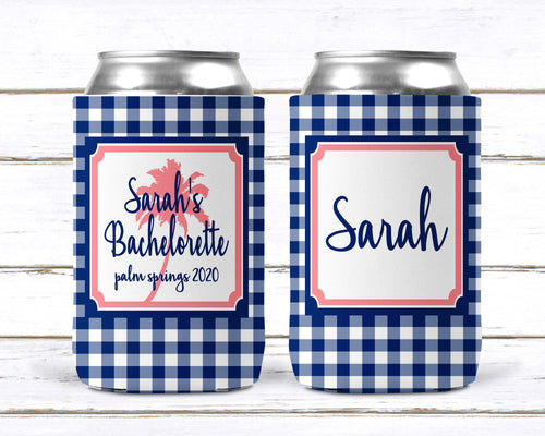 Gingham Palm Party Huggers. Girls Beach Weekend Bachelorette or Birthday Party Favors. Palm Springs Party Favors