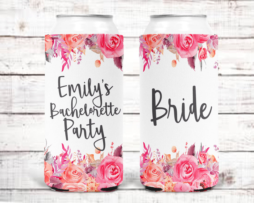Floral Slim party huggers. Skinny can party favors. Personalized Birthday or Bachelorette Party Favors. Slim Can Floral Wedding party favor!