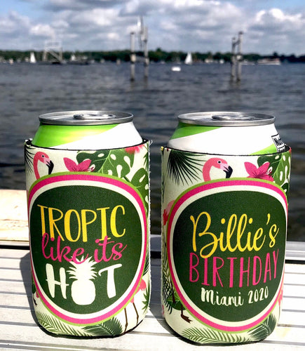 Flamingle Beverage Huggers. Beach Party Favors. Custom Tropical Birthday or Bachelorette Party Favors. Beach Party Favors!