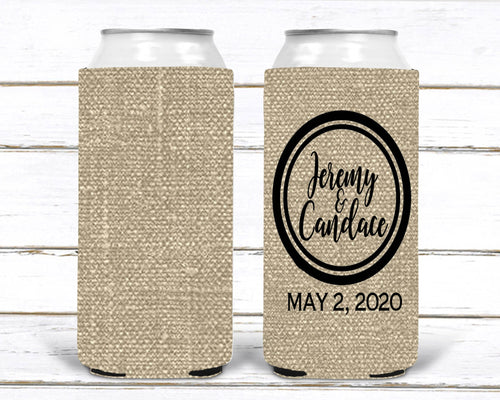 Burlap Slim party favors. 21 30 40 50 Birthday Party Huggers! Custom Wedding Favors. Bachelorette Burlap Slim Can Party Favors.