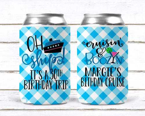 Gingham Cruise Huggers. Personalized Cruise Bachelorette or Birthday. Cruise vacation favors! Cruisin' and boozin'! Cruise party favors!