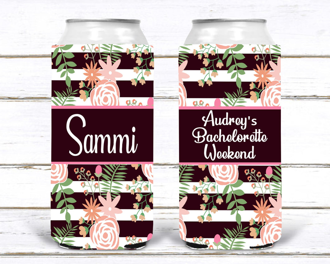 Floral Slim party huggers. Skinny can party favors. Custom Birthday or Bachelorette Party Favors. Charleston and Savannah Bachelorette!