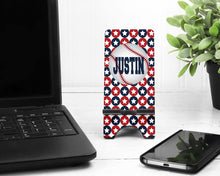 Load image into Gallery viewer, Baseball Cell Phone Stand. Custom Baseball Gift, Fits most Cell phones. Baseball Phone dock for Desks, Night Stands
