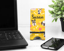 Load image into Gallery viewer, Yellow Dog Faces Cell Phone Stand. Dog lover Cell Phone Stand! Great Dog Lover gift! Personalized dog gift! Custom dog theme gift!
