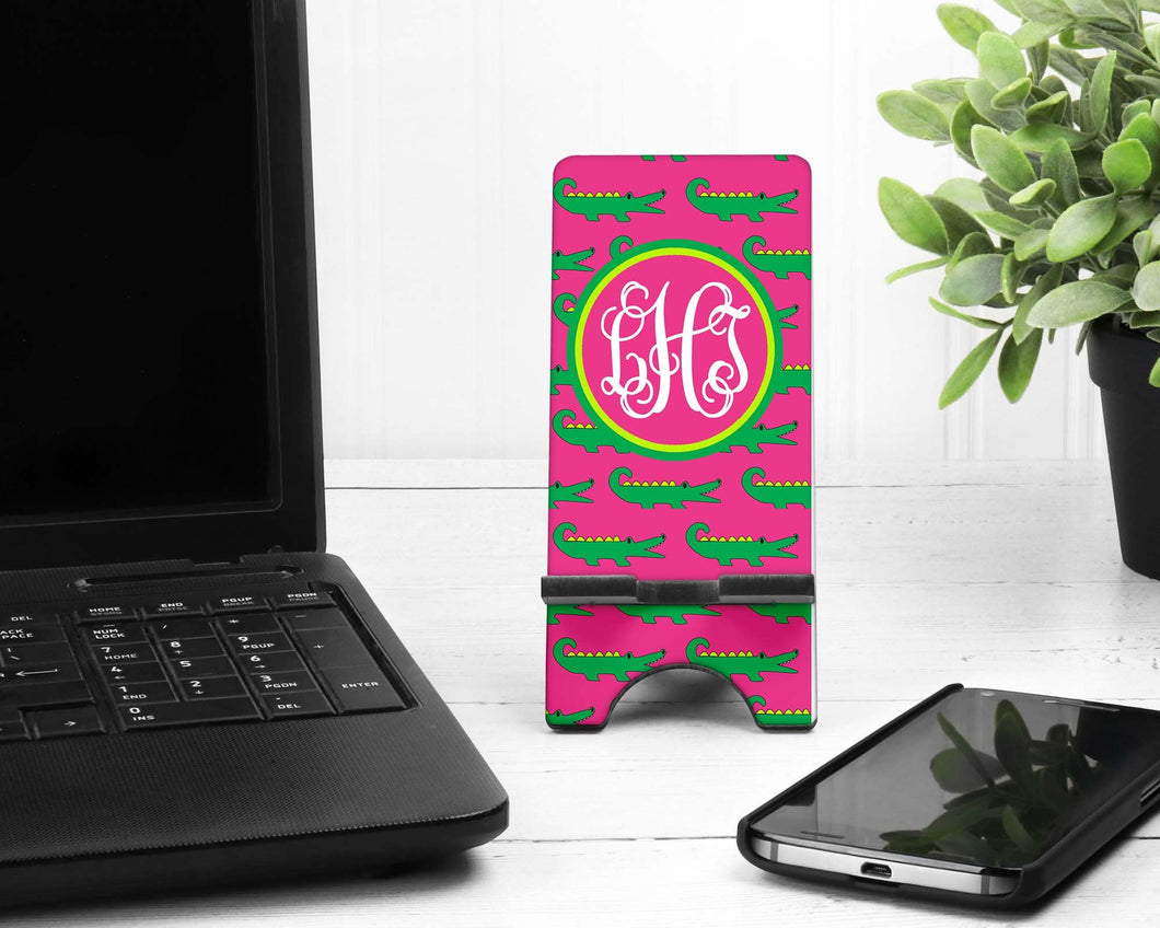 Gator Monogram Cell Phone Stand. Cell Phone Stand, Fits most Cell phones, Gator gift for teacher, mom, daughter! Preppy Alligator gift!