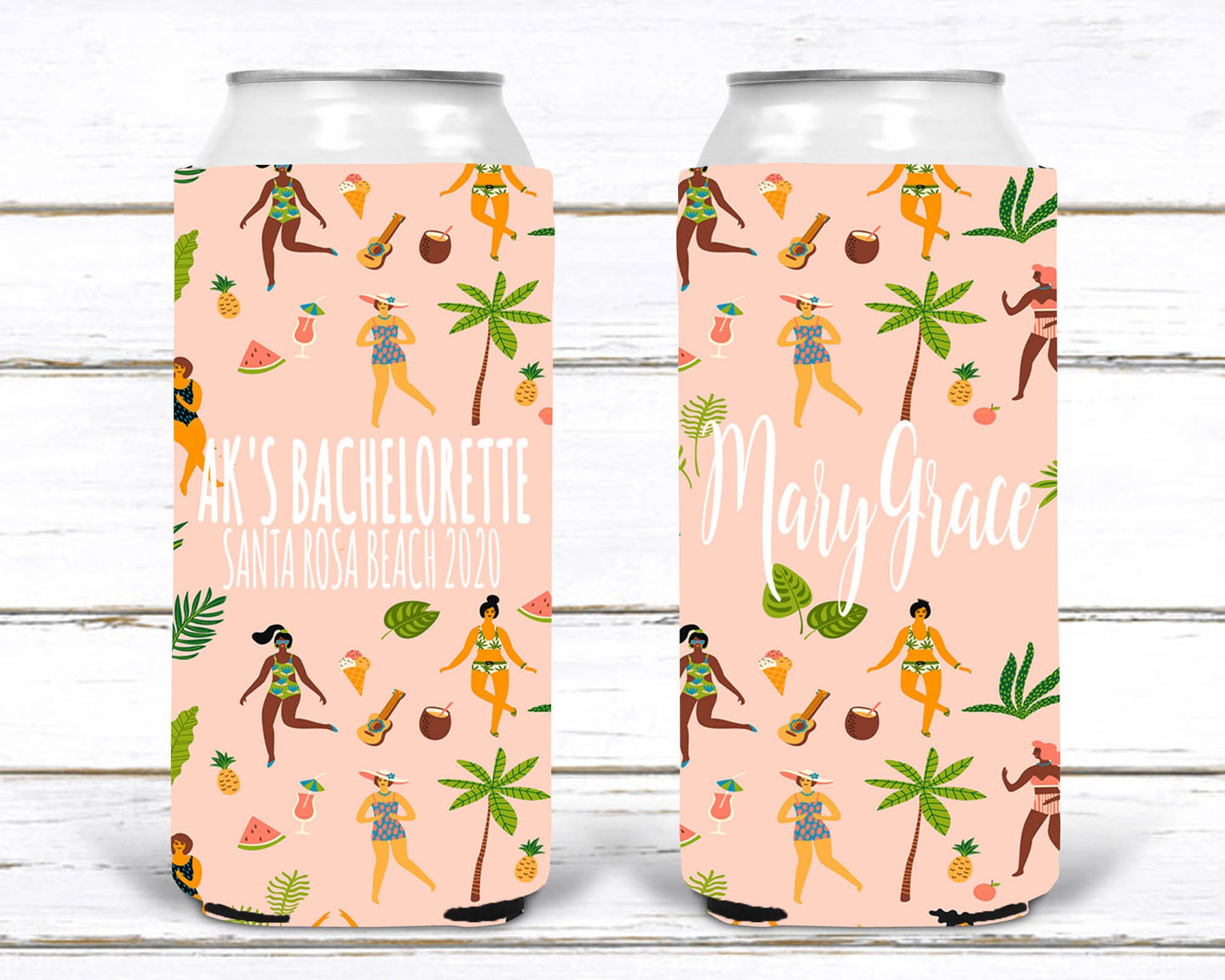 Girls on the Beach Slim Can Party Huggers.Slim Can Birthday or Bachelorette. Beach Bachelorette or Birthday Favors. Girls Weekend too!