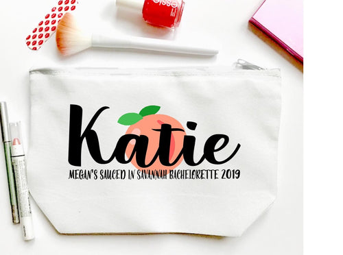 Georgia Peach Make up bag. Great Savannah Bachelorette or Girls Weekend Favors. Make up bag Atlanta Party Favors! Georgia Party Gifts!