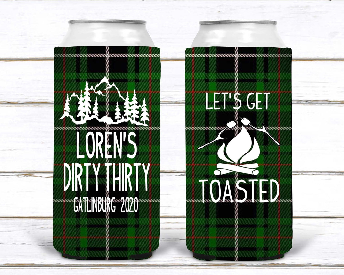 Plaid Slim party huggers. Skinny can party favors. Personalized Birthday or Bachelorette Party Favors. Slim Can Plaid Girls weekend favors!