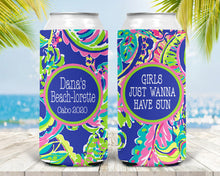 Load image into Gallery viewer, Colorful Leaves Slim party huggers. Skinny can party favors. Personalized Birthday or Bachelorette Party Favors. Slim Can Bachelorette
