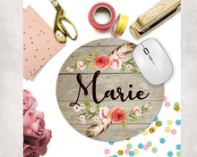 Load image into Gallery viewer, Boho Flowers Mouse Pad. Custom personalized gift. Perfect Boho Chic Desk accessory! Custom Teacher or co worker gift! Gift for mom too!
