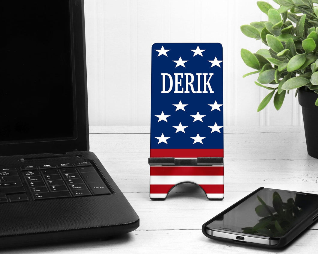 USA Cell Phone Stand. America Phone Stand, USA Groomsman gift, Custom USA Gift for dad, Personalized Birthday gift for son!