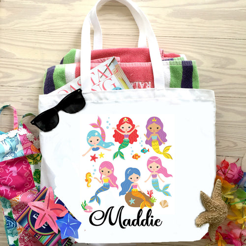 Large Mermaid Girls Beach Tote bag. Mermaid Bachelorette or Birthday Tote.Mermaid Party Beach Bag. Miami, Key West. Mermaid Party Favors!