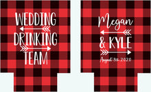 Load image into Gallery viewer, Red Plaid Party Huggers. Plaid Bachelorette Party Favors! Ski Vacation Plaid Huggers. Flannel Birthday Party favors! Asheville, Colorado
