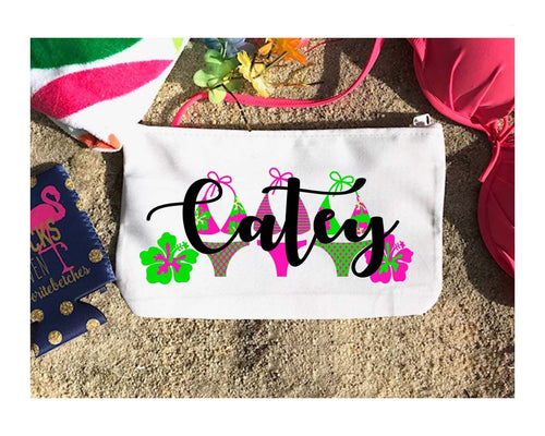 Bikini bag. Great Bachelorette or Girls Weekend Favors. Bachelorette Beach Weekend Make up Bag.