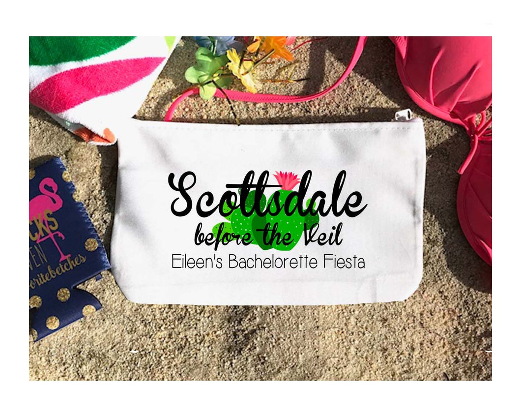 Cactus Make Up bag. Great Scottsdale Bachelorette or Girls Weekend Favors. Personalized Cabo, Tulum, Cancun Weekend Make up Bag.Cactus Gift.