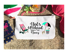 Load image into Gallery viewer, Beach Party Make Up bag. Great Bachelorette or Girls Weekend Favors. Bachelorette Beach Weekend Make up Bag. Beach Wedding Favors.
