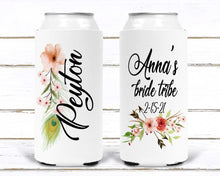 Load image into Gallery viewer, Boho Slim party huggers. Skinny can party favors. Personalized Birthday or Bachelorette Party. Slim Can Floral Bridesmaid Proposal favors!
