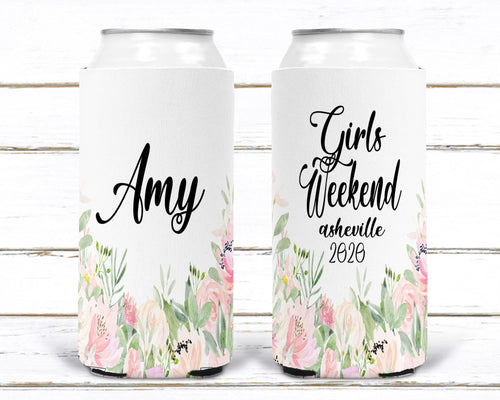 Floral Slim party huggers. Skinny can party favors. Personalized Birthday or Bachelorette Party Favors. Slim Can Floral Wedding party favor!
