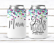 Load image into Gallery viewer, Confetti party huggers. Custom party favors. Personalized Birthday or Bachelorette Party Favors. Girls Weekend party favors!
