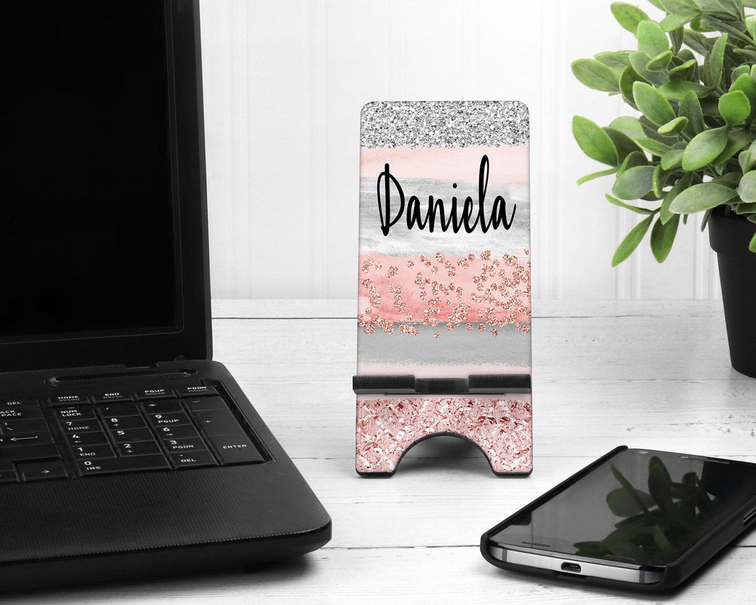 Blush and Gray Strokes Phone Stand