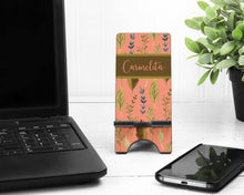 Load image into Gallery viewer, Woods Cell Phone Stand. Custom Cell Phone Stand, floral phone stand, Gift for teacher, iphone holder, cell phone holder, charging stand
