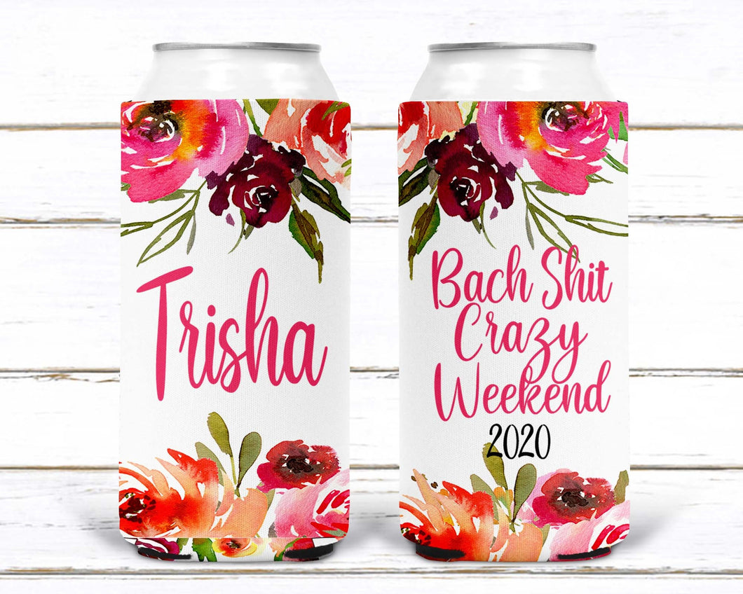 Floral Slim party huggers. Skinny can party favors. Personalized Birthday or Bachelorette Party Favors. Slim Can Floral Wedding party favor!