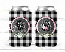 Load image into Gallery viewer, Baby Q Plaid Baby Shower Huggers. Baby Shower Favors. Gender Reveal Party Favors. Personalized Baby Q Coolies! Custom BBQ Party favors!
