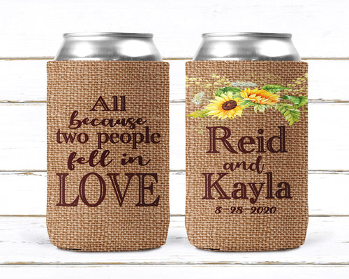 Sunflower Burlap Party Huggers. Burlap Bachelorette or Birthday Favors. Burlap Flower Huggers. Floral Wedding Shower Huggers!
