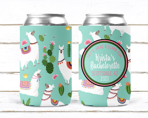 Llama Beverage Huggers. Llama Party Coolies. Custom Llama Birthday or Bachelorette Party Favors. Personalized Llama Party Favors!