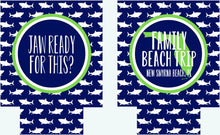Load image into Gallery viewer, Shark Slim Can Party Huggers. Beach Vacation Favors! Beach Bachelorette Favors. Beach Birthday Favors. Beach Party!
