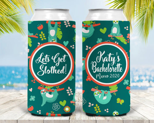 Sloth Slim Can Beverage Huggers. Custom Sloth Birthday or Bachelorette Party Favors. Personalized Sloth Party Favors!