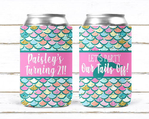 Mermaid Party huggers. Skinny can Mermaid party favors. Mermaid Birthday or Bachelorette Party Favors. Beach bachelorette party!