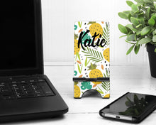 Load image into Gallery viewer, Pineapple Print Cell Phone Stand. Cell Phone Stand, Fits most phones, Pineapple themed gift! Pineapple Party Favor! Custom Teacher Gift!
