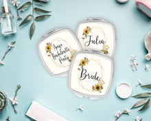 Load image into Gallery viewer, Daisy Wedding Party Mirror| Bridal Party Favor|Bridesmaid Gift| Bachelorette Party Favors| Make up Mirror|Shit Kit Bags|Personalized
