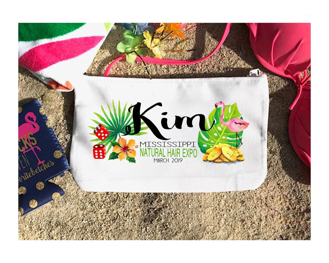 Tropical Make Up bag. Great Bachelorette or Girls Weekend Favors. Beach Weekend Make up Bag. Personalized Party favors!Make up bag!