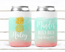 Load image into Gallery viewer, Aqua and Coral Watercolor Huggers. Ombre Bachelorette Party Favors. Personalized Ombre Coral and Aqua Party Favors.
