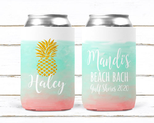 Aqua and Coral Watercolor Huggers. Ombre Bachelorette Party Favors. Personalized Ombre Coral and Aqua Party Favors.