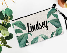 Load image into Gallery viewer, Palm Leaf Make up bag. Great Summer Bachelorette or Girls Weekend Favors. Make up bag Summer Party Favors! Summer Party Gifts!
