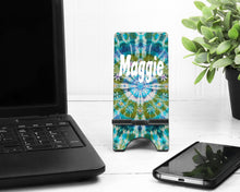 Load image into Gallery viewer, Tie Dye Phone Stand. Boho Cell Phone Stand, 70&#39;s theme gift. Great gift for Mother, teacher! Custom Tie Dye Phone stand!
