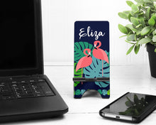 Load image into Gallery viewer, Flamingo Cell Phone Stand. Custom Phone Stand, Great flamingo themed gift! Flamingo party favors! great reacher gift!  Gift for mom, sister!
