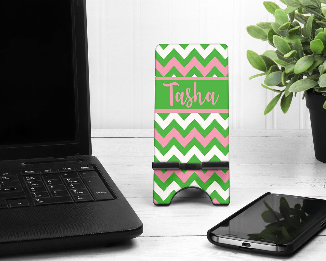 Pink and Green Chevron Phone Stand