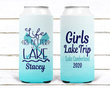 Load image into Gallery viewer, Aqua Ombre Slim Watercolor Huggers. Lake Party Favors. Personalized Bachelorette Party Ombre. Custom Lake Party !
