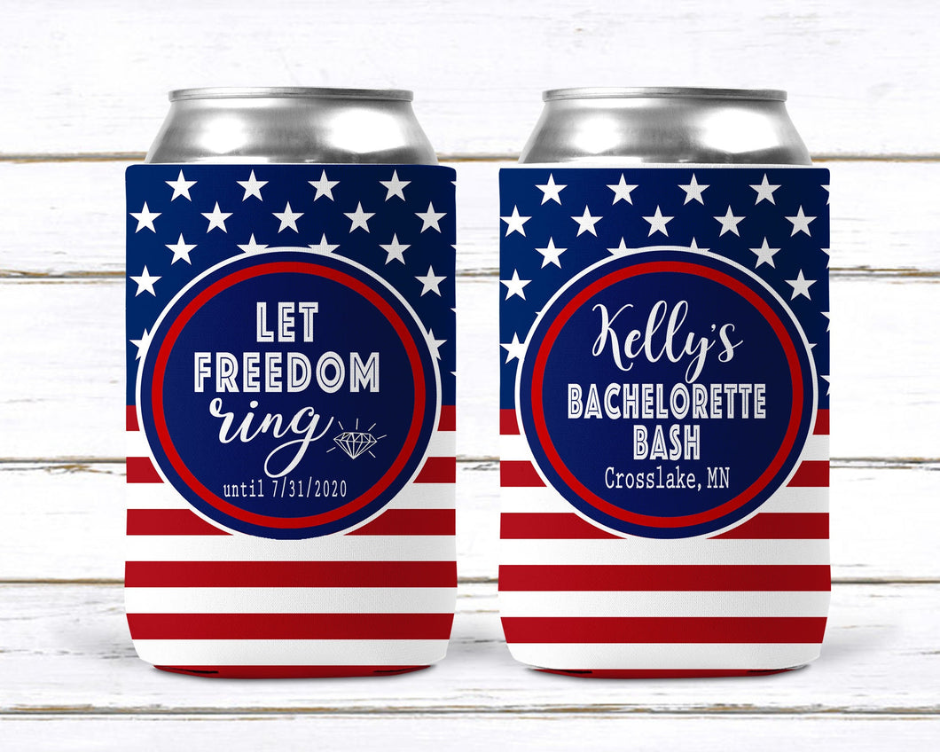 Let Freedom Ring! USA Bachelorette Party Huggers. Red White and Blue Birthday! USA Wedding Favors. America Bachelor or Birthday Favors.