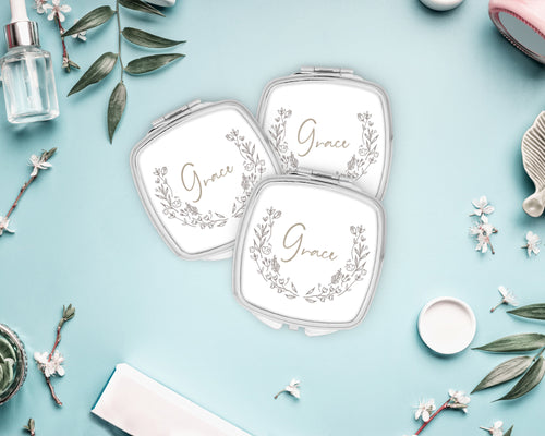 Floral Crest Wedding Party Mirror| Bridal Party Favor|Bridesmaid Gift| Bachelorette Party Favors| Make up Mirror|Shit Kit Bags|Personalized