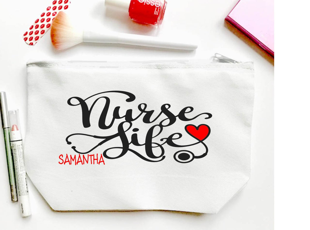 Nurse Life Make Up bag. Nursing School Gifts. Custom Nurse Gifts. Graduation gift! Personalized Nursing theme gift! Nurse bag.