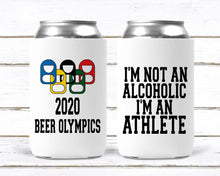 Load image into Gallery viewer, Beer Olympics Huggers. Guy&#39;s Birthday Huggers! Bachelor Party Favors. Custom Party Huggers. Guys Weekend Huggers. Beer Birthday Can Hugger
