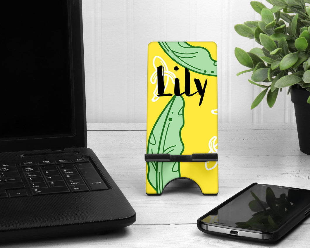 Yellow Banana Leaf Phone Stand. Personalized Phone stand. Teacher Gift, Chef Gift! Custom Phone stand! Gift for mom, sister, daughter!