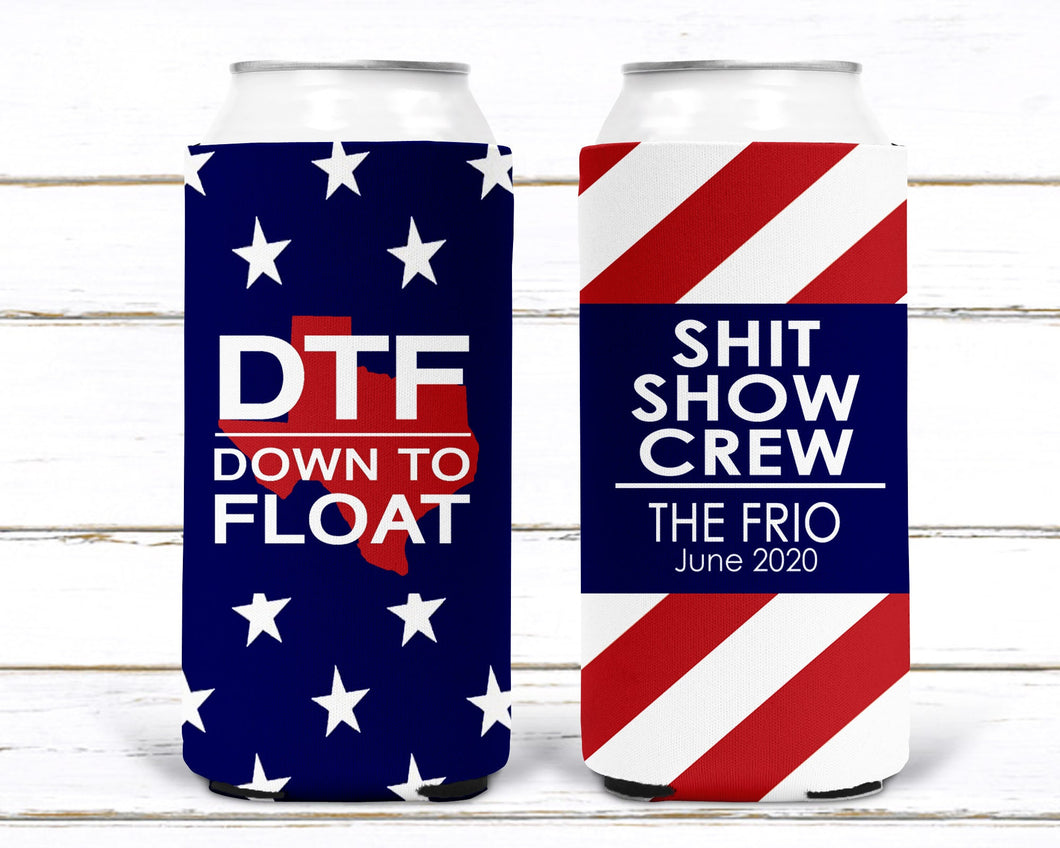 USA party huggers.  Skinny can party favors. Personalized Birthday or Bachelorette Party Favors. Slim Can USA float party favors!
